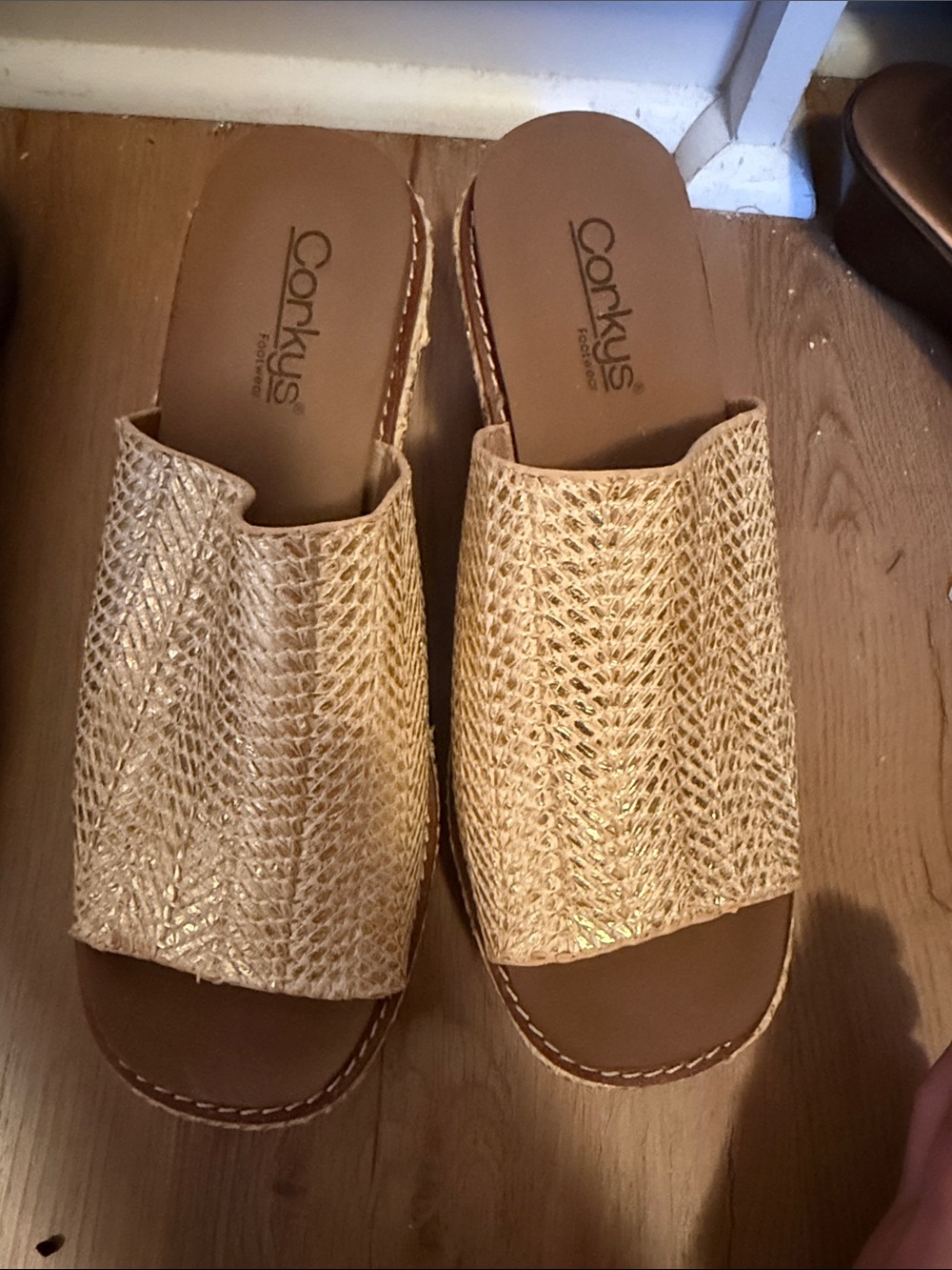 Corkys Metallic Gold Woven Slide Mules